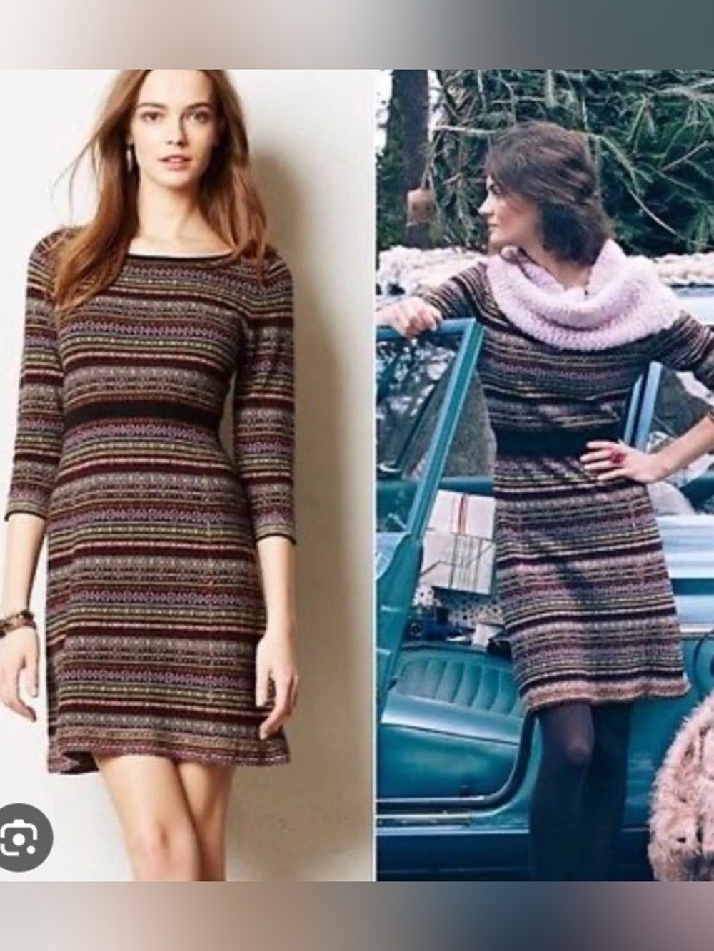 Anthropologie Clara Fair Isle Sweater Dress by Sparrow Size S Lambs Wool Blend